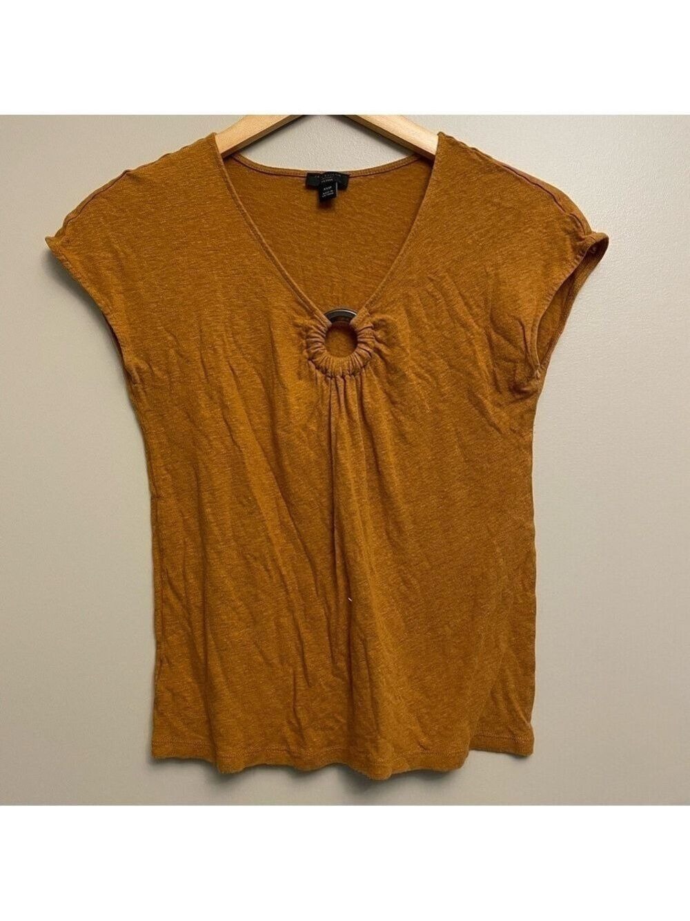 Ann Taylor Linen Blend Mustard T Shirt XXSP